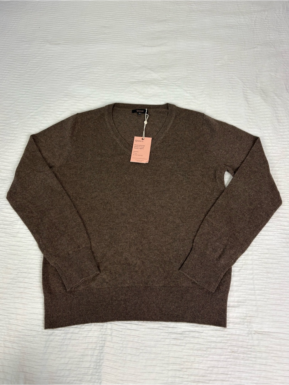 Quince Brown V-Neck Cashmere Sweater